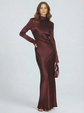 Backless High-Neck Satin Maxi Dress