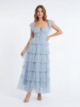Layered ruffled tulle maxi dress