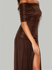 Off Shoulder Maxi Dress With Ruched Detail