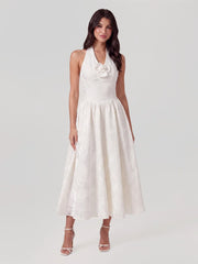 Embossed Jacquard Halter Midi Dress