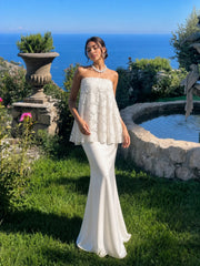 3D Floral Strapless Jacquard and Stain Two Piece Set
