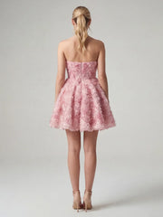 3D Rose Appliqué Strapless Mini Dress