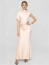 Asymmetrical Hammered Satin Draped Maxi Dress