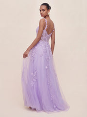 Leaf Strap Lace Embroidered A-Line Prom Gown