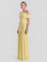 Asymmetric-Neck Maxi Dress With Ruched Detailing