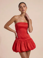 Asymmetric Bubble Hem Strapless Mini Dress