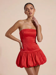 Asymmetric Bubble Hem Strapless Mini Dress
