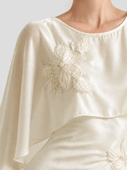 Beaded 3D Flower Embroidery Satin Midi Dress