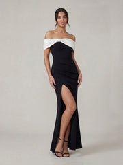 Bardot Bow Detail Maxi Dress With Thigh Split