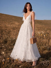 Bohemian 3D Floral Maxi Dress with Bow Shoulders