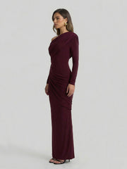 Asymmetric-Neck Maxi Dress With Ruched Detailing