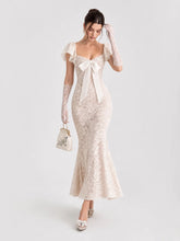 Cap Sleeves Lace Midi Dress with Satin Bow