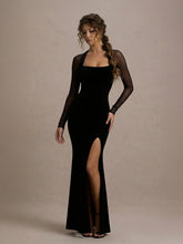 Sheer-Sleeves Bodycon Maxi Dress With High Slit