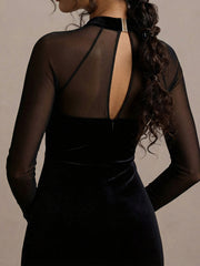 Sheer-Sleeves Bodycon Maxi Dress With High Slit