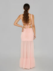 Chic Mesh Patchwork Backless Maxi Dress