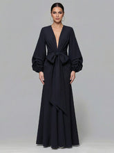 Classy V-Neck Balloon Sleeve Crepe Gown