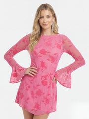 Whimsical Flared Sleeve & Backless Floral Tulle Mini Dress
