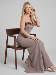 Elastic Rose Bow Strapless Gown