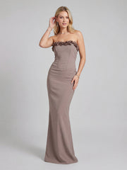 Elastic Rose Bow Strapless Gown