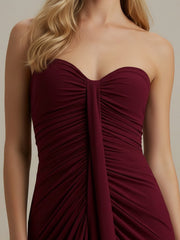 Exquisite Pleated Strapless Wrap Sweetheart Maxi Dress