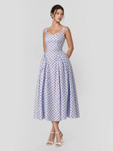 Flocking Polka Dot Lace-Up Corset Midi Dress
