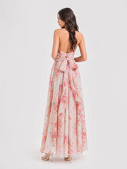 Floral Tie-Detail Halterneck Maxi Dress