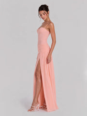 Lace-up Back Bustier Maxi with Ruching Detailing