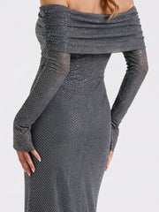Off Shoulder Diamante Maxi Dress