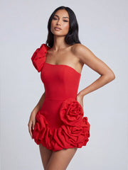 One-shoulder fitted ruffle dress