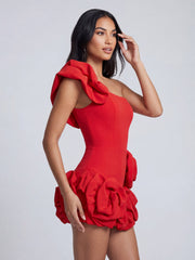 One-shoulder fitted ruffle dress