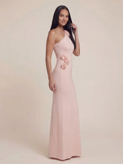 One Shoulder 3D Flower Applique Knit Maxi Dress