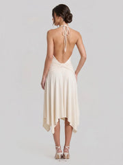 Open Back Halter Midi with Delicate Knot Detail