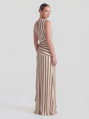 Pinstripe Ribbed Twisted-Knot A-Line Dress
