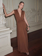 Plunge Ripple Draped Gown