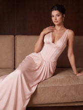 Plunging V-Neck Satin Column Maxi Gown