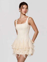 Pointed-Ruffle Tulle Mini Dress
