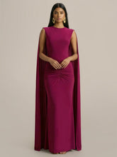 Premiere Boat-Neck With Open-Back And Cape-Sleeves Maxi Dress