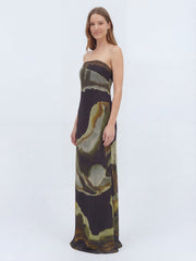 Printed strapless maxi dress