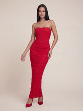 Ruched Corset Bandeau Mesh Maxi Dress