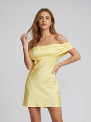Satin off-shoulder mini dress