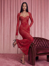 Sheer Lace Embroidered Floral Bodycon Maxi Dress