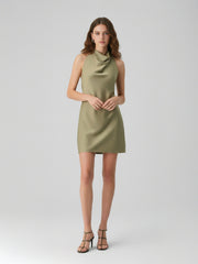 Sleek Bias-Cut Satin Halterneck Mini Dress