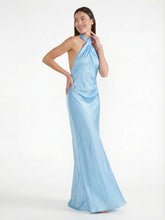 Sophisticated Cross-Back Halter Satin Maxi Dress