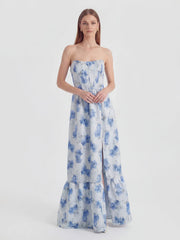 Strapless Floral Brocade Corset A-Line Dress