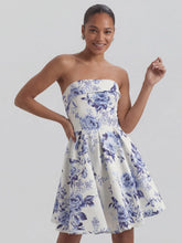 Toile de Jouy Blue and White Floral Bandeau Mini Dress