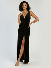 Elegant Draped Twist Front Velvet Maxi Dress