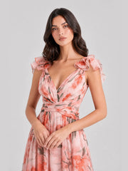 Watercolor Floral Cut-out Maxi Dress