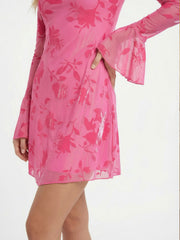 Whimsical Flared Sleeve & Backless Floral Tulle Mini Dress