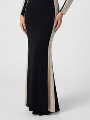 Crystal Contrast Long Sleeve Dress