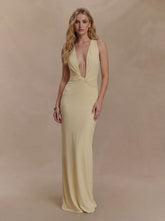 Deep V halter neck maxi dress